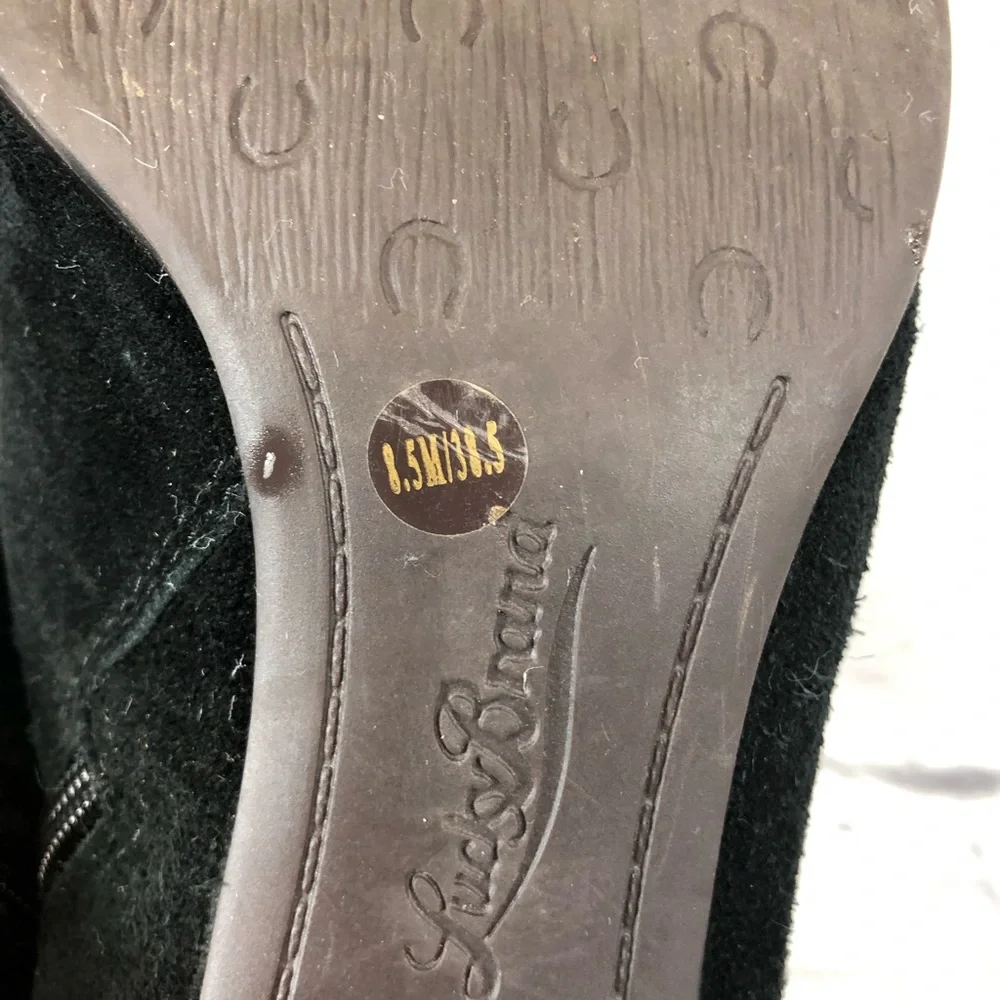 Lucky Brand black leather suede booties with heel Size 8.5 Zip up ankle